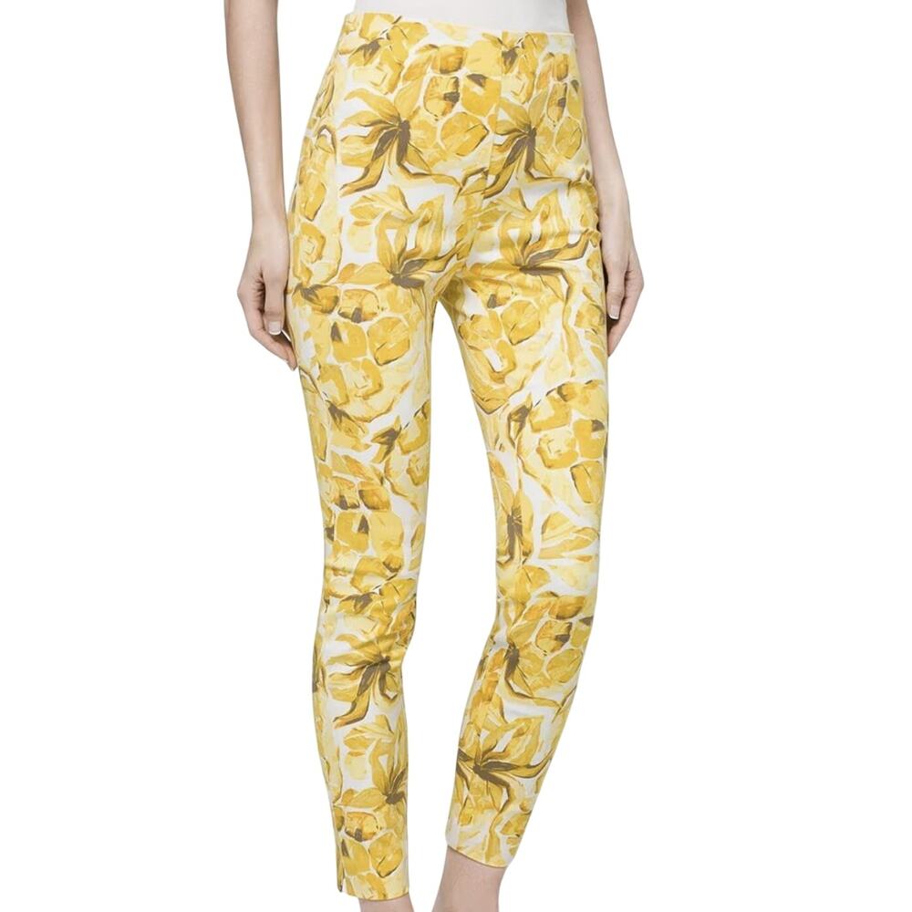 White House Black Market Yellow Pineapple Print Skinny Crop Stretch Pant Size 2